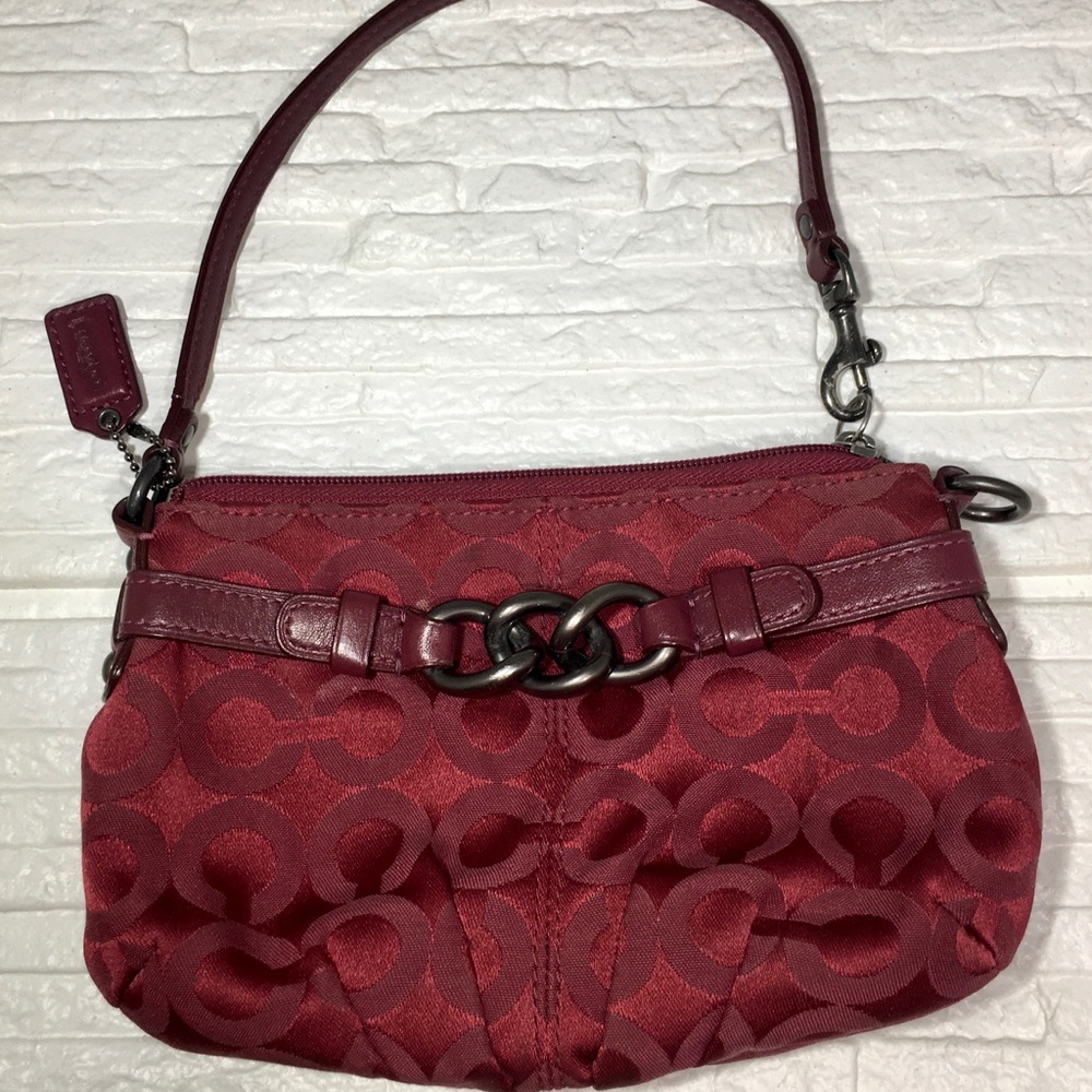 Coach Wristlet Chain Detail Jacquard FabricMaroon